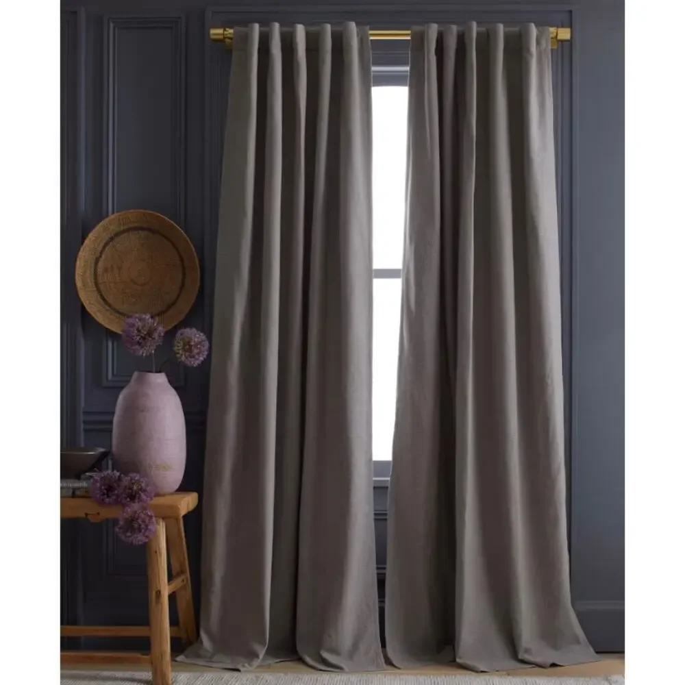 Quince Luxury Cotton Slub Room Darkening Curtain Panel 48X84 Grey New #13